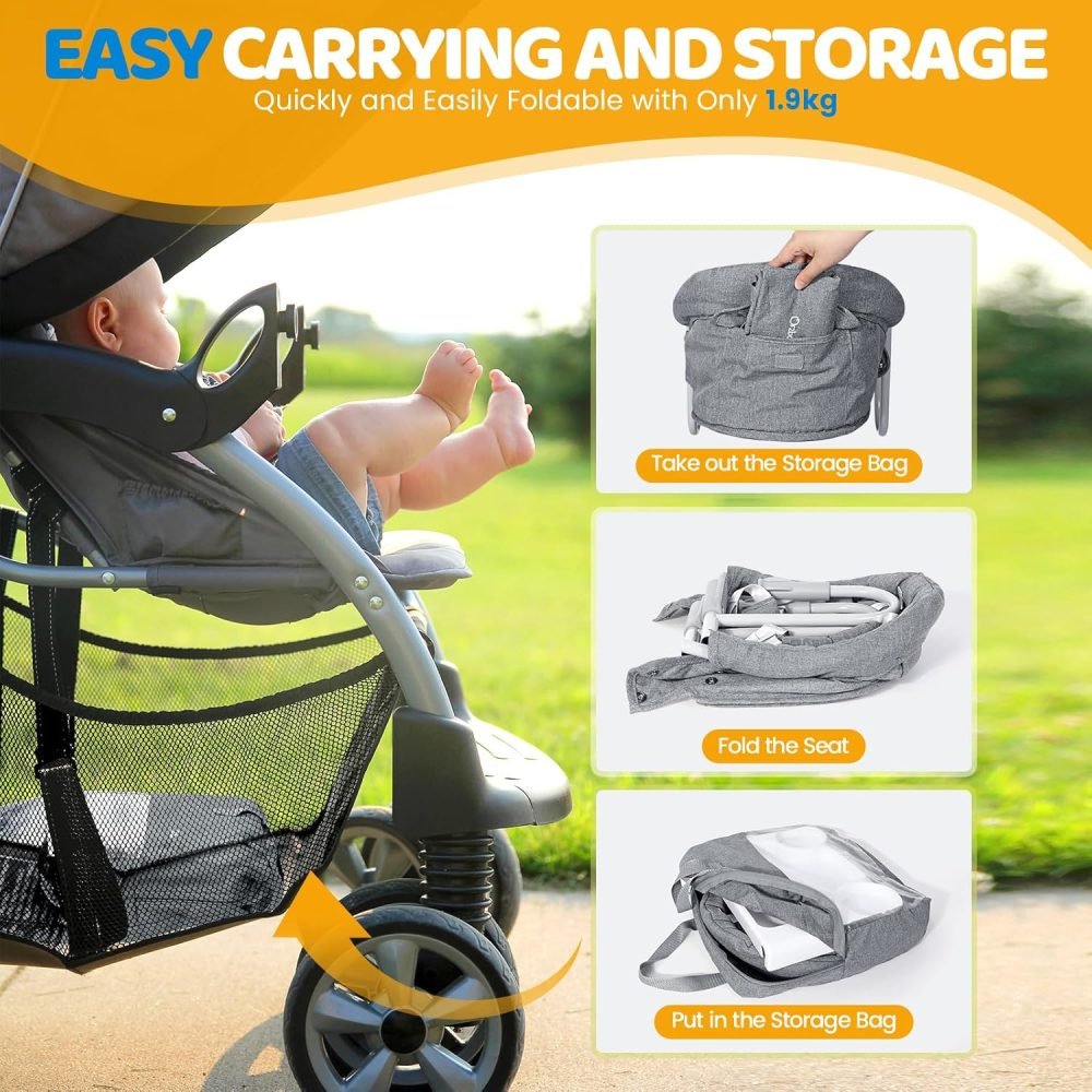 Orzbow Hook-on Seats,Portable Hook on High Chair with 5-Point Safety Harness,Shoulder Strap Mats and Removable Seat Cushion,Stable Clip on Baby Chair for Home and Restaurant (Grey) - Image 14