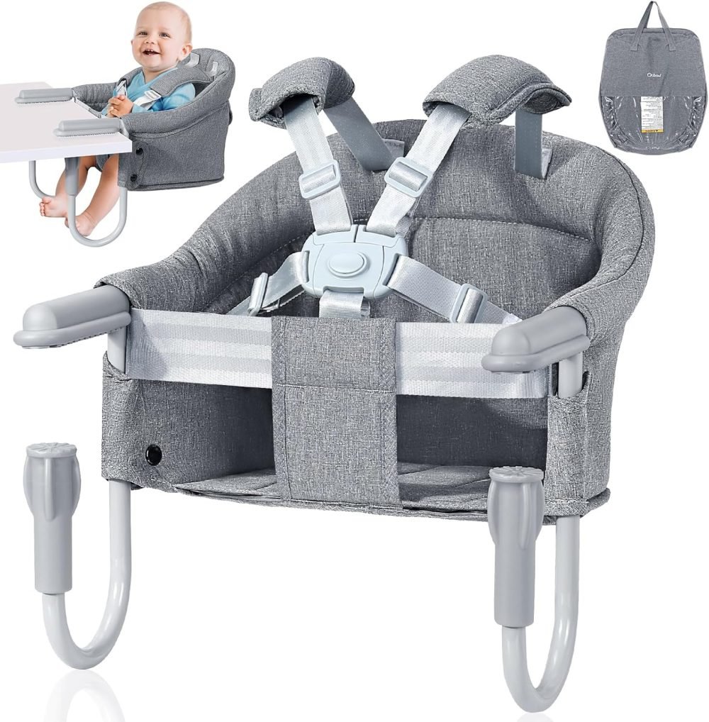 Orzbow Hook-on Seats,Portable Hook on High Chair with 5-Point Safety Harness,Shoulder Strap Mats and Removable Seat Cushion,Stable Clip on Baby Chair for Home and Restaurant (Grey) - Image 18