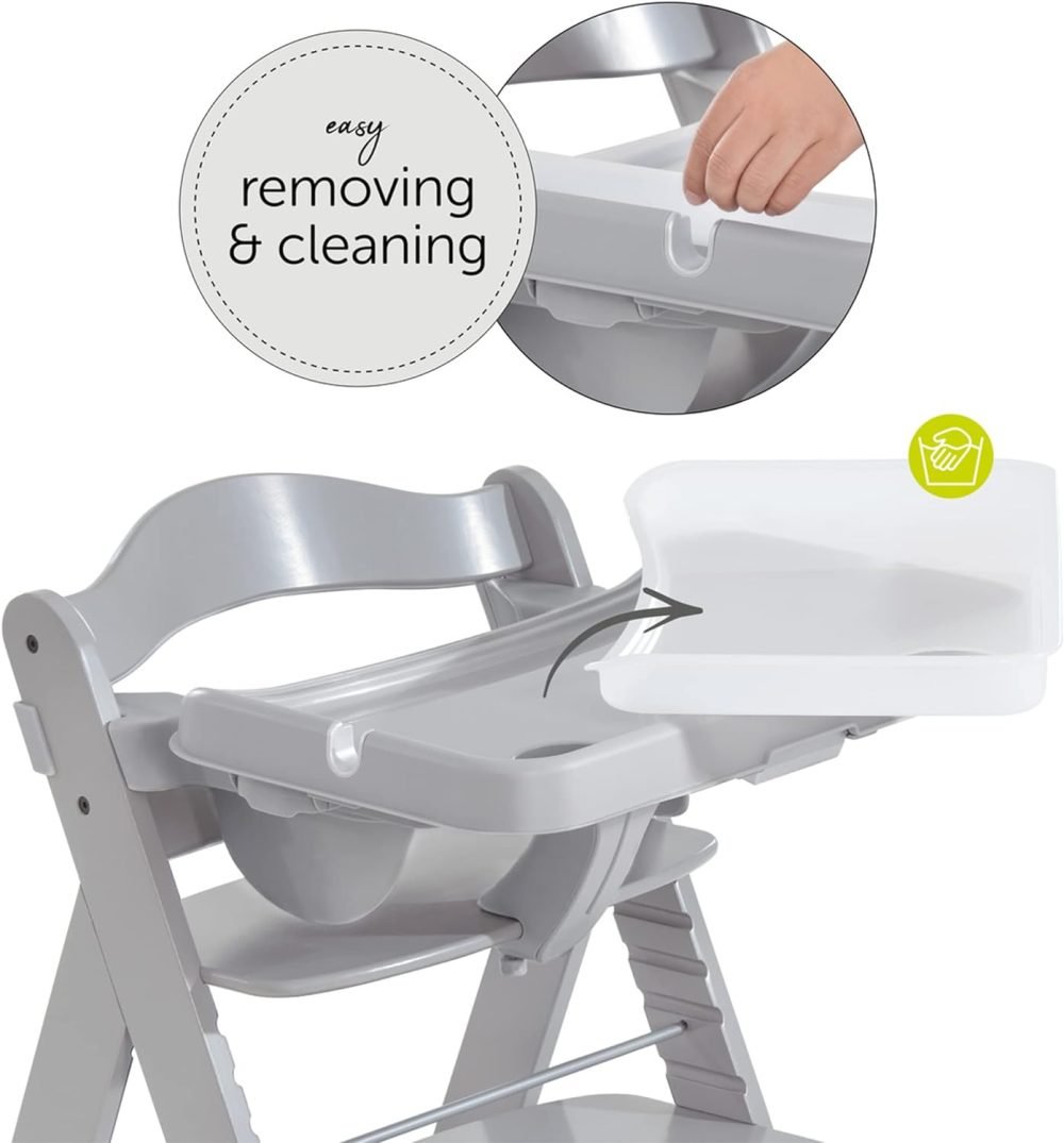 Hauck Alpha+ 3 in 1 Tray, Grey - Large Adjustable Plastic Highchair Tray with Removeable Insert & Seat Reducer, Easy to Clean - Image 2