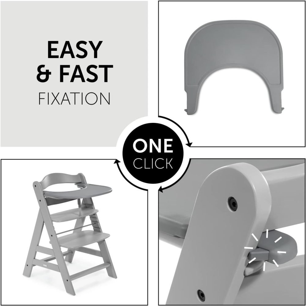 Hauck Alpha+ 3 in 1 Tray, Grey - Large Adjustable Plastic Highchair Tray with Removeable Insert & Seat Reducer, Easy to Clean - Image 41