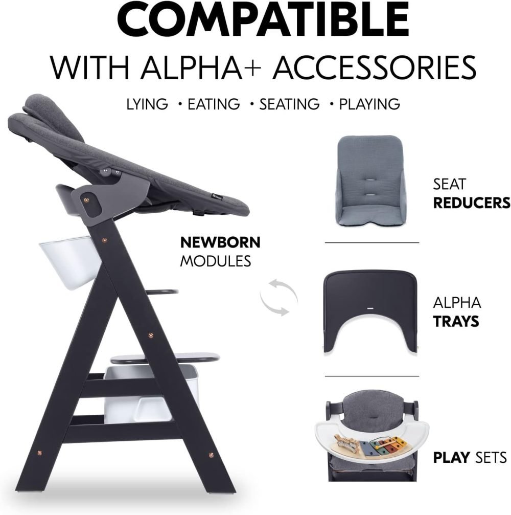 Hauck Alpha+ 3 in 1 Tray, Grey - Large Adjustable Plastic Highchair Tray with Removeable Insert & Seat Reducer, Easy to Clean - Image 56