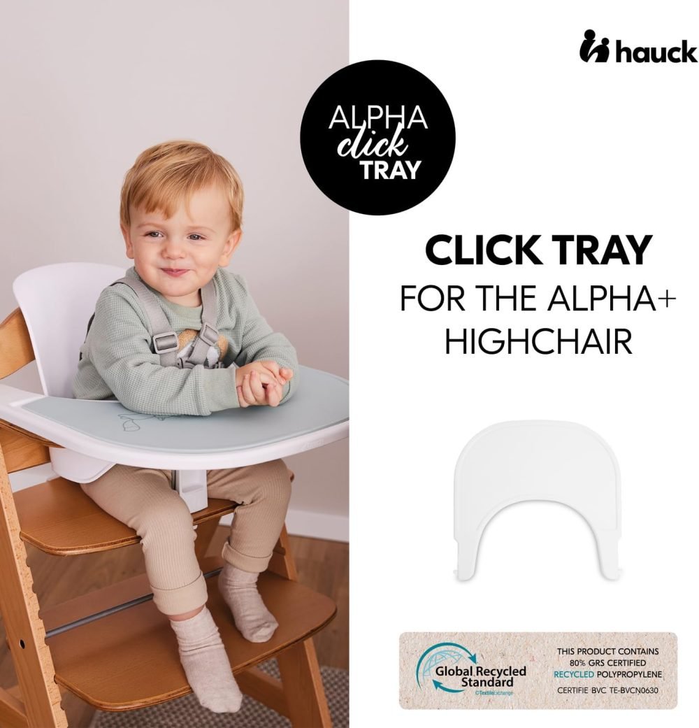Hauck Alpha+ 3 in 1 Tray, Grey - Large Adjustable Plastic Highchair Tray with Removeable Insert & Seat Reducer, Easy to Clean - Image 63