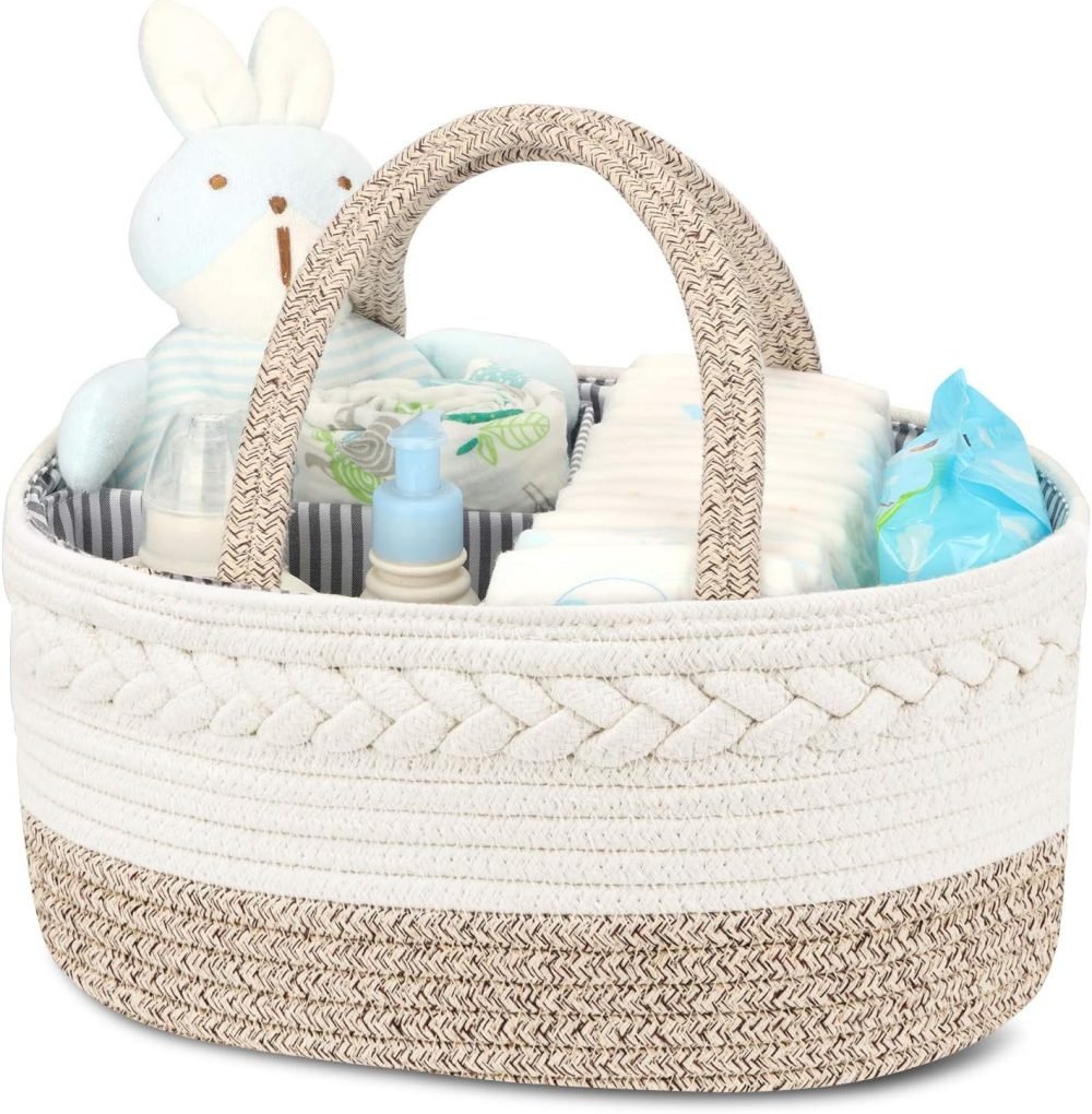 Maliton Nappy Caddy, Cotton Rope Newborn Essentials Diaper Caddy，Sturdy Portable Baby Caddy Storage Basket with Detachable Compartments，Nappy Caddy Organiser Baby Essentials for Newborn, Brown - Image 2