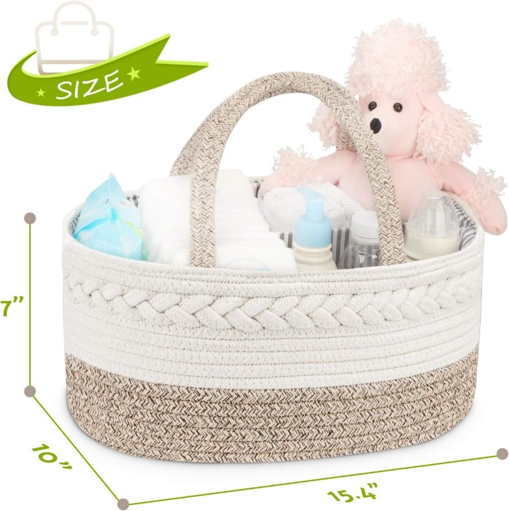 Maliton Nappy Caddy, Cotton Rope Newborn Essentials Diaper Caddy，Sturdy Portable Baby Caddy Storage Basket with Detachable Compartments，Nappy Caddy Organiser Baby Essentials for Newborn, Brown - Image 4
