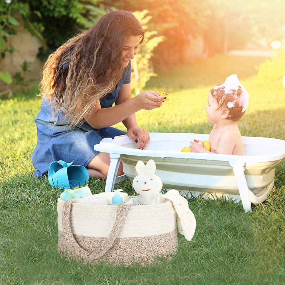 Maliton Nappy Caddy, Cotton Rope Newborn Essentials Diaper Caddy，Sturdy Portable Baby Caddy Storage Basket with Detachable Compartments，Nappy Caddy Organiser Baby Essentials for Newborn, Brown - Image 6