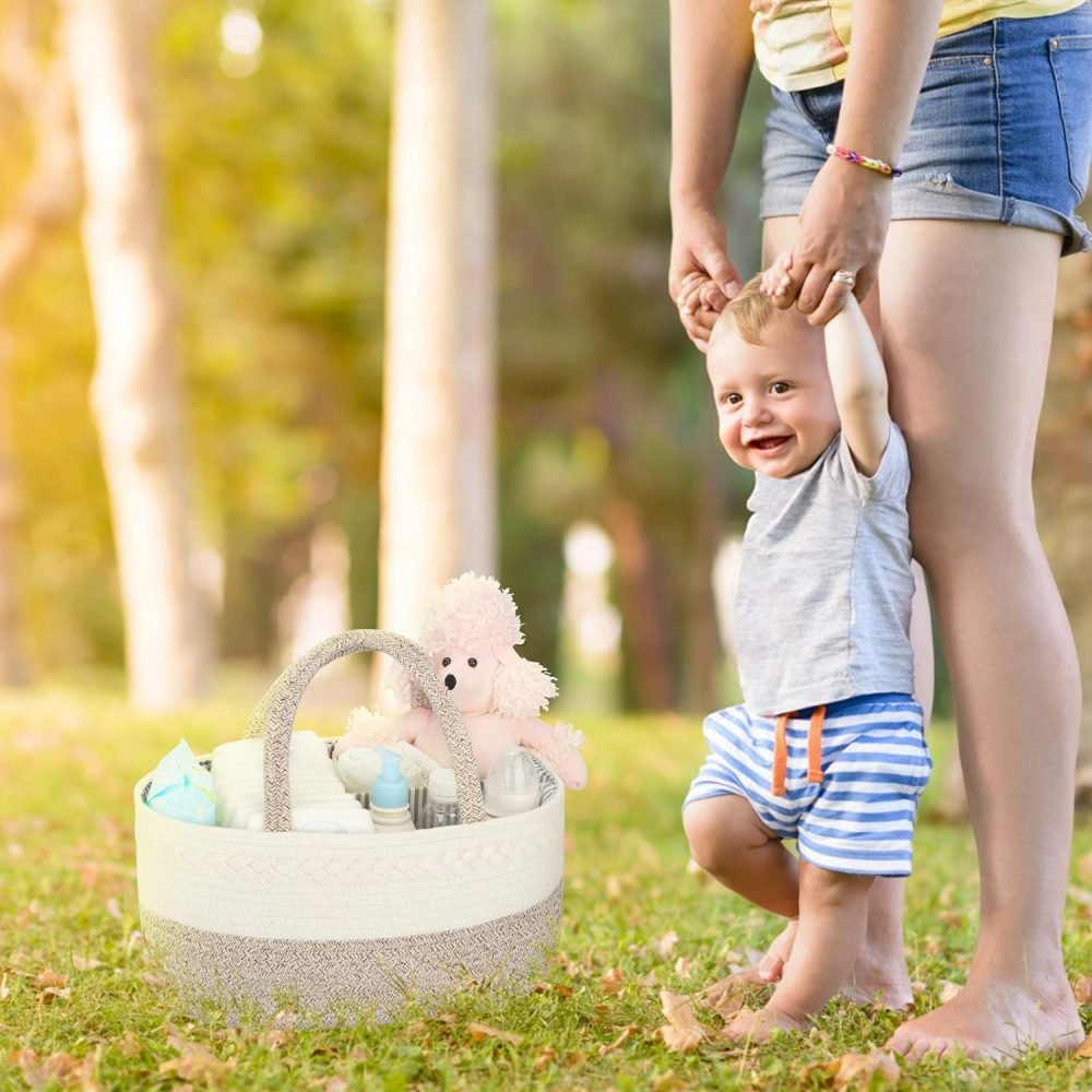 Maliton Nappy Caddy, Cotton Rope Newborn Essentials Diaper Caddy，Sturdy Portable Baby Caddy Storage Basket with Detachable Compartments，Nappy Caddy Organiser Baby Essentials for Newborn, Brown - Image 8