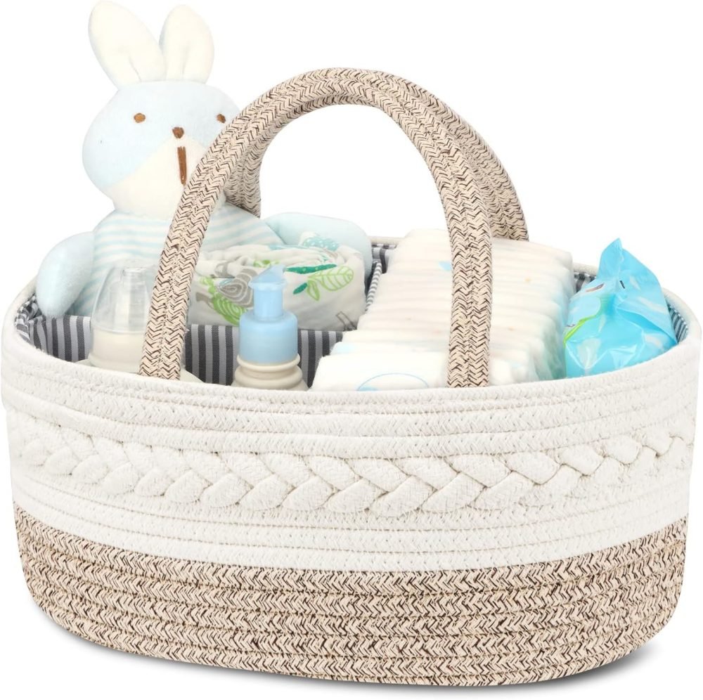 Maliton Nappy Caddy, Cotton Rope Newborn Essentials Diaper Caddy，Sturdy Portable Baby Caddy Storage Basket with Detachable Compartments，Nappy Caddy Organiser Baby Essentials for Newborn, Brown - Image 9