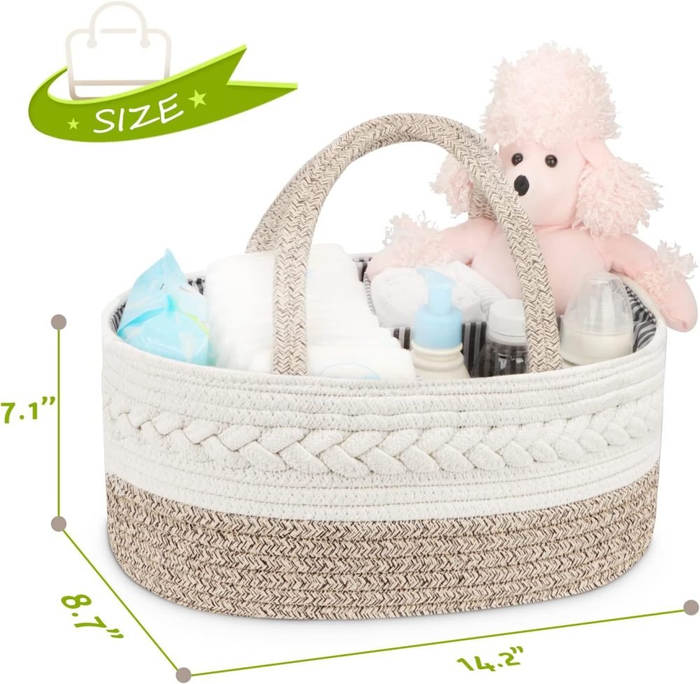 Maliton Nappy Caddy, Cotton Rope Newborn Essentials Diaper Caddy，Sturdy Portable Baby Caddy Storage Basket with Detachable Compartments，Nappy Caddy Organiser Baby Essentials for Newborn, Brown - Image 11