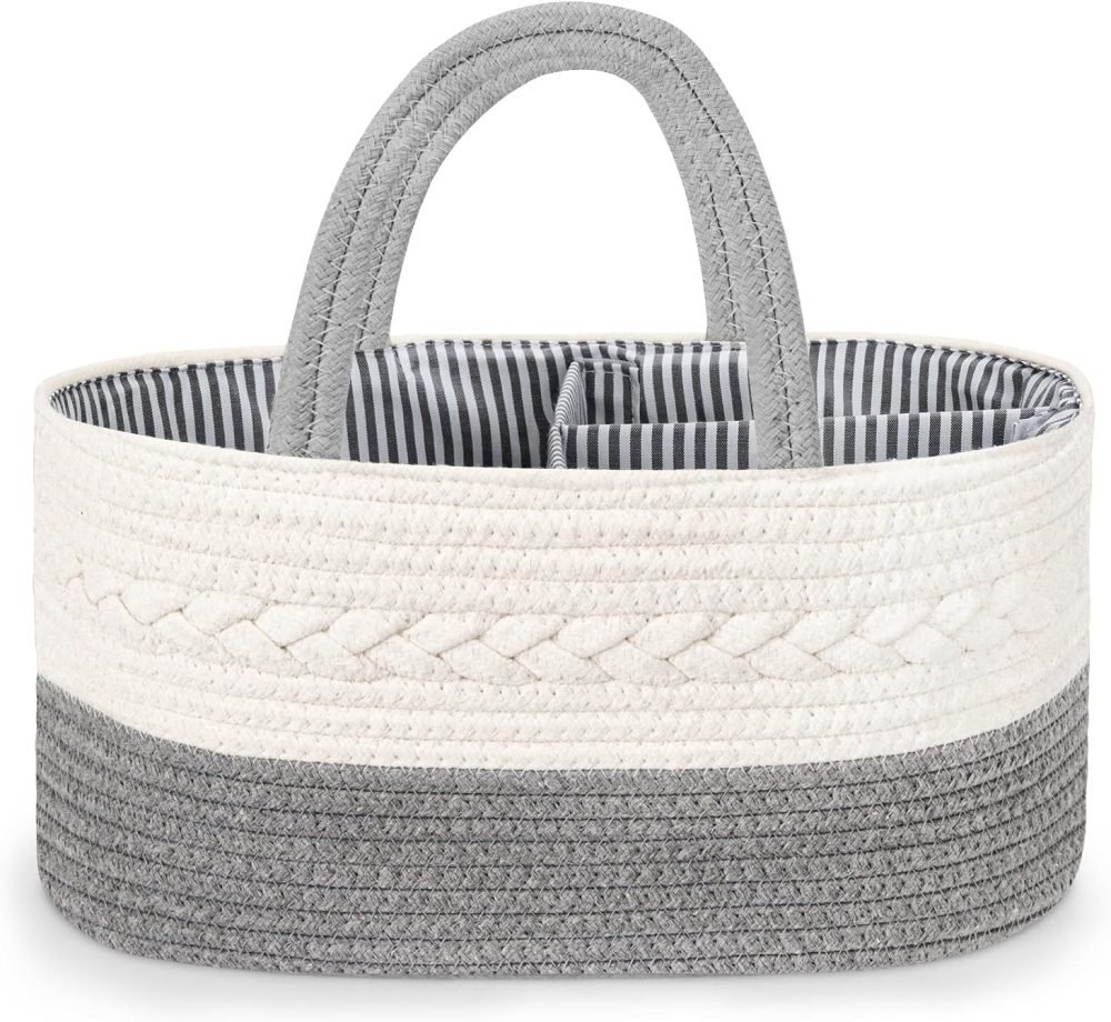 Maliton Nappy Caddy, Cotton Rope Newborn Essentials Diaper Caddy，Sturdy Portable Baby Caddy Storage Basket with Detachable Compartments，Nappy Caddy Organiser Baby Essentials for Newborn, Brown - Image 18