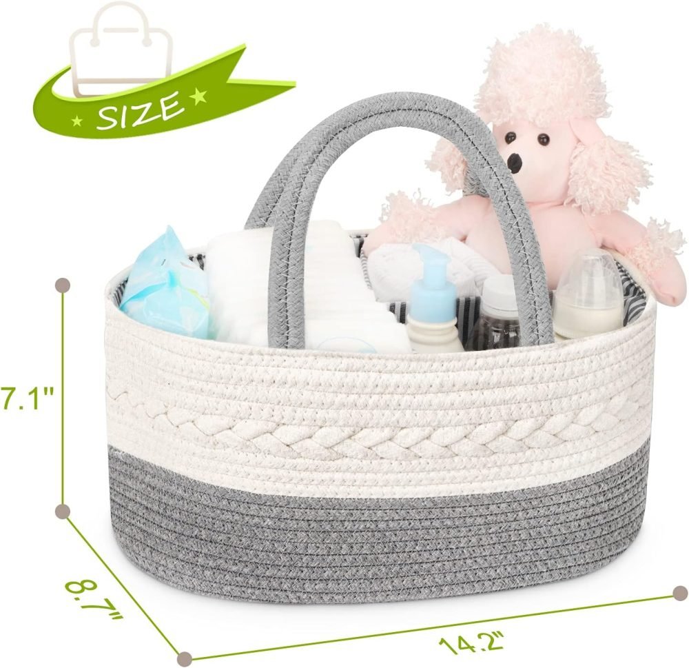 Maliton Nappy Caddy, Cotton Rope Newborn Essentials Diaper Caddy，Sturdy Portable Baby Caddy Storage Basket with Detachable Compartments，Nappy Caddy Organiser Baby Essentials for Newborn, Brown - Image 19