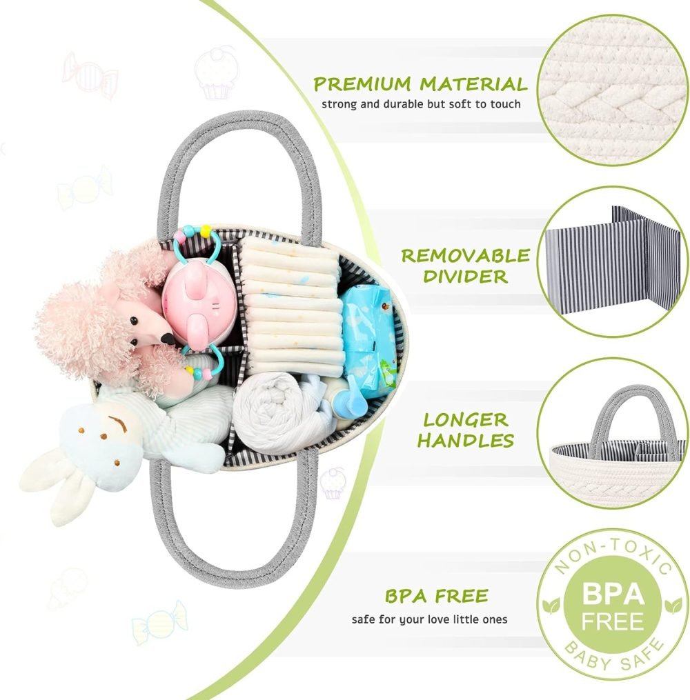 Maliton Nappy Caddy, Cotton Rope Newborn Essentials Diaper Caddy，Sturdy Portable Baby Caddy Storage Basket with Detachable Compartments，Nappy Caddy Organiser Baby Essentials for Newborn, Brown - Image 20
