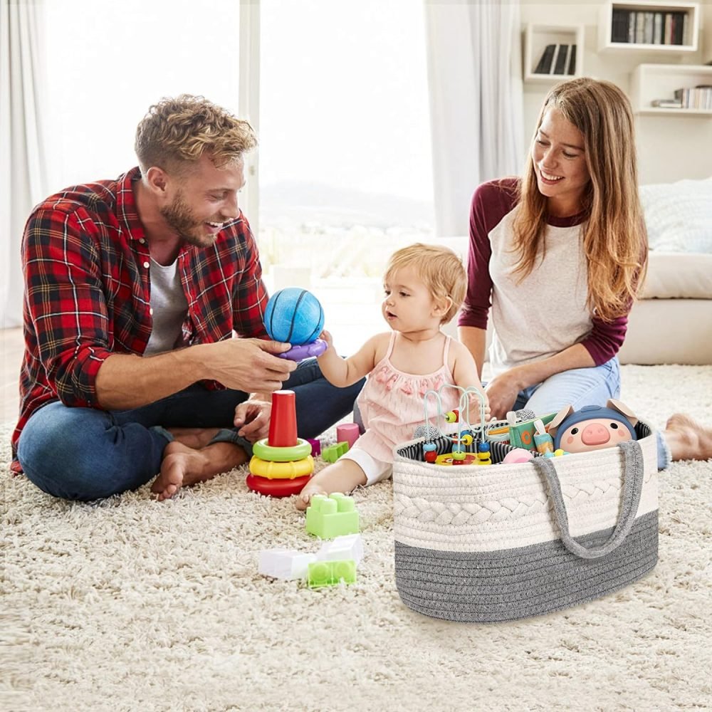 Maliton Nappy Caddy, Cotton Rope Newborn Essentials Diaper Caddy，Sturdy Portable Baby Caddy Storage Basket with Detachable Compartments，Nappy Caddy Organiser Baby Essentials for Newborn, Brown - Image 22