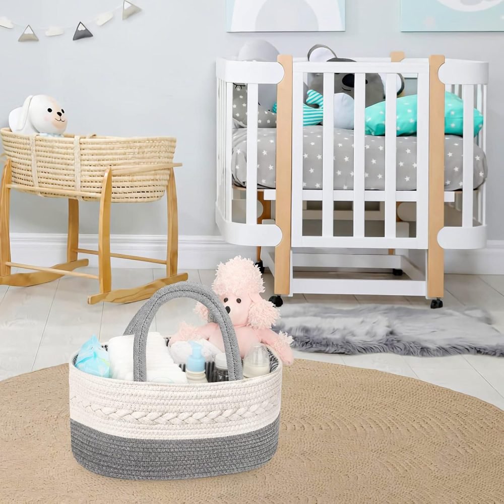 Maliton Nappy Caddy, Cotton Rope Newborn Essentials Diaper Caddy，Sturdy Portable Baby Caddy Storage Basket with Detachable Compartments，Nappy Caddy Organiser Baby Essentials for Newborn, Brown - Image 24