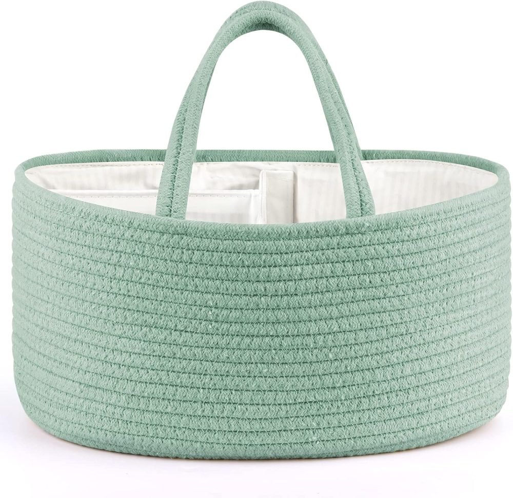 Maliton Nappy Caddy, Cotton Rope Newborn Essentials Diaper Caddy，Sturdy Portable Baby Caddy Storage Basket with Detachable Compartments，Nappy Caddy Organiser Baby Essentials for Newborn, Brown - Image 26