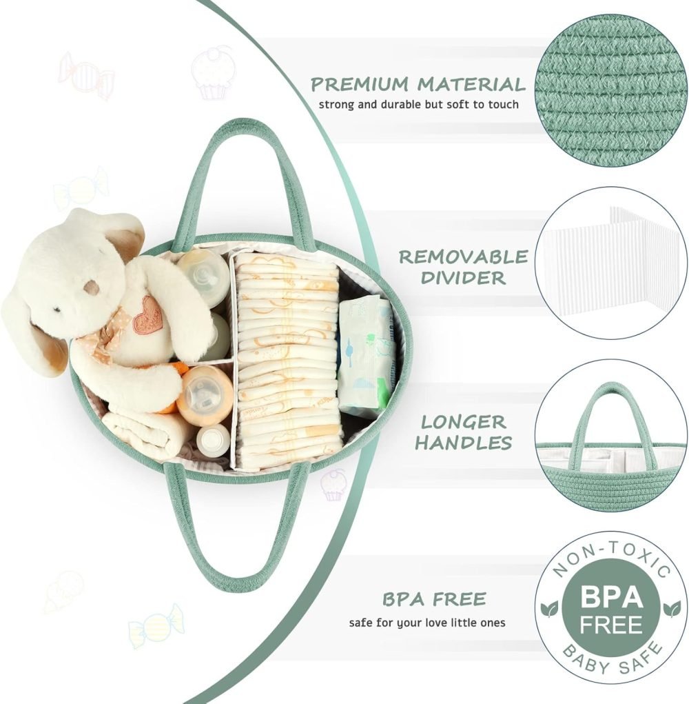 Maliton Nappy Caddy, Cotton Rope Newborn Essentials Diaper Caddy，Sturdy Portable Baby Caddy Storage Basket with Detachable Compartments，Nappy Caddy Organiser Baby Essentials for Newborn, Brown - Image 28