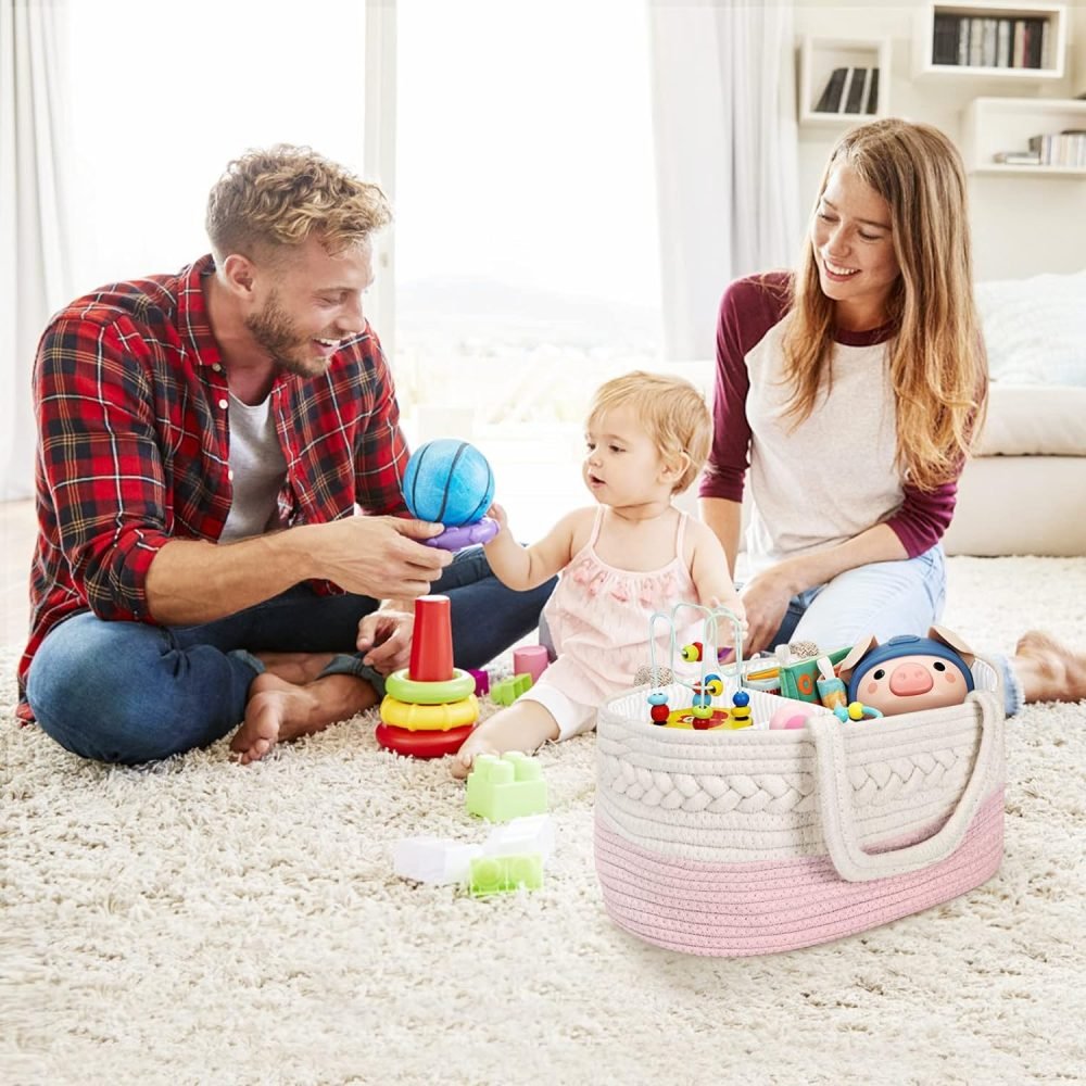 Maliton Nappy Caddy, Cotton Rope Newborn Essentials Diaper Caddy，Sturdy Portable Baby Caddy Storage Basket with Detachable Compartments，Nappy Caddy Organiser Baby Essentials for Newborn, Brown - Image 38