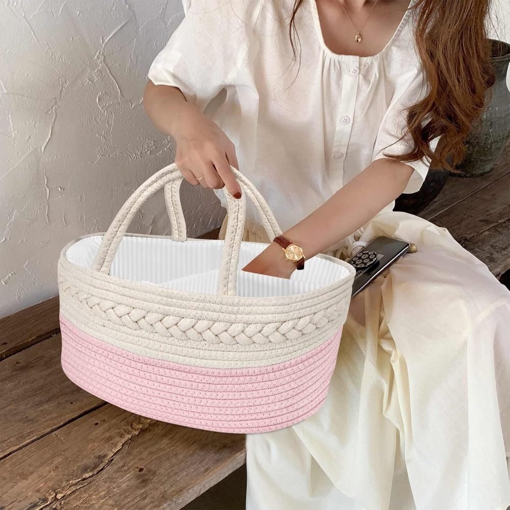 Maliton Nappy Caddy, Cotton Rope Newborn Essentials Diaper Caddy，Sturdy Portable Baby Caddy Storage Basket with Detachable Compartments，Nappy Caddy Organiser Baby Essentials for Newborn, Brown - Image 39