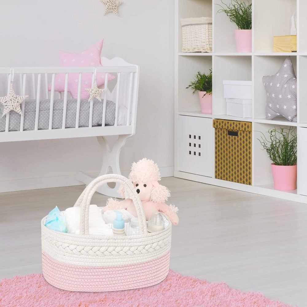 Maliton Nappy Caddy, Cotton Rope Newborn Essentials Diaper Caddy，Sturdy Portable Baby Caddy Storage Basket with Detachable Compartments，Nappy Caddy Organiser Baby Essentials for Newborn, Brown - Image 40