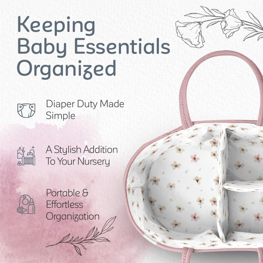KiddyCare Baby Caddy Organizer Basket for Car | Travel Caddy for Baby Storage Cart, Portable Baby Diaper Caddy, Diaper Caddy for Babies | Diaper Cart Organizer Bins for Changing Table | Pink X-Large - Image 26