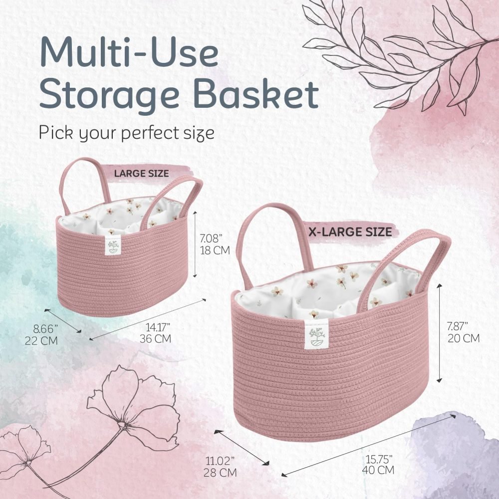 KiddyCare Baby Caddy Organizer Basket for Car | Travel Caddy for Baby Storage Cart, Portable Baby Diaper Caddy, Diaper Caddy for Babies | Diaper Cart Organizer Bins for Changing Table | Pink X-Large - Image 29
