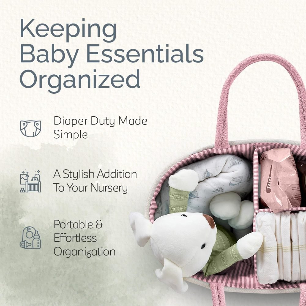 KiddyCare Baby Caddy Organizer Basket for Car | Travel Caddy for Baby Storage Cart, Portable Baby Diaper Caddy, Diaper Caddy for Babies | Diaper Cart Organizer Bins for Changing Table | Pink X-Large - Image 39