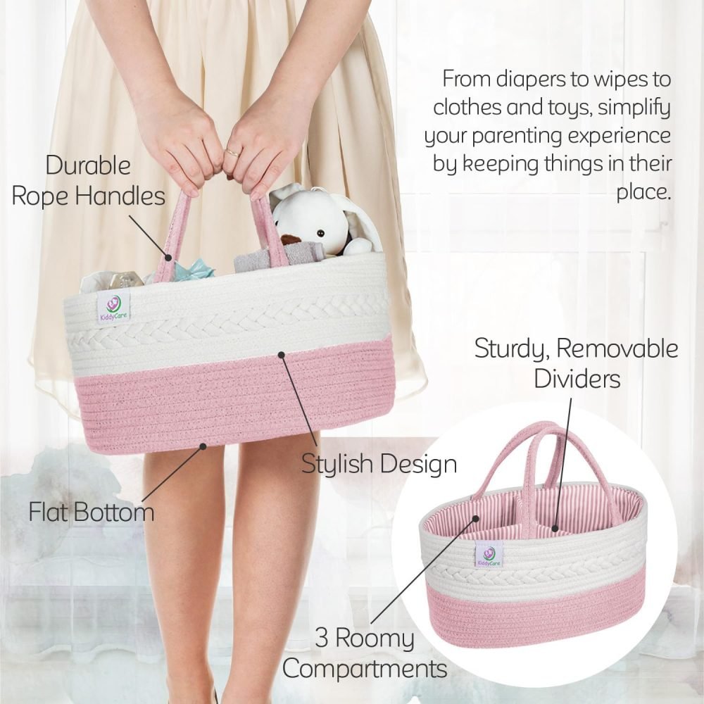 KiddyCare Baby Caddy Organizer Basket for Car | Travel Caddy for Baby Storage Cart, Portable Baby Diaper Caddy, Diaper Caddy for Babies | Diaper Cart Organizer Bins for Changing Table | Pink X-Large - Image 41