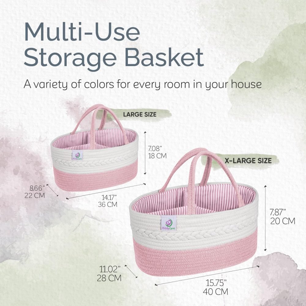 KiddyCare Baby Caddy Organizer Basket for Car | Travel Caddy for Baby Storage Cart, Portable Baby Diaper Caddy, Diaper Caddy for Babies | Diaper Cart Organizer Bins for Changing Table | Pink X-Large - Image 42