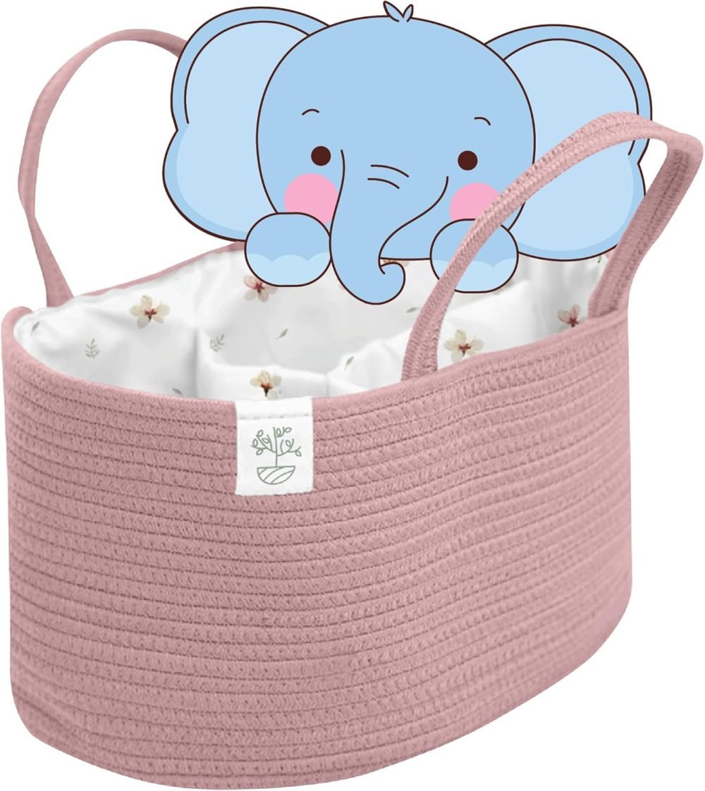 KiddyCare Baby Caddy Organizer Basket for Car | Travel Caddy for Baby Storage Cart, Portable Baby Diaper Caddy, Diaper Caddy for Babies | Diaper Cart Organizer Bins for Changing Table | Pink X-Large - Image 44