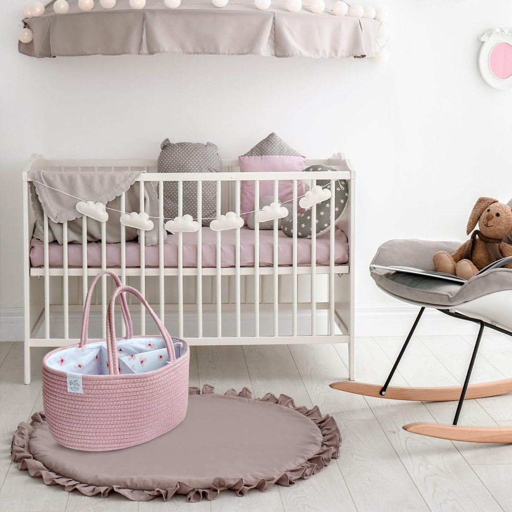 KiddyCare Baby Caddy Organizer Basket for Car | Travel Caddy for Baby Storage Cart, Portable Baby Diaper Caddy, Diaper Caddy for Babies | Diaper Cart Organizer Bins for Changing Table | Pink X-Large - Image 46