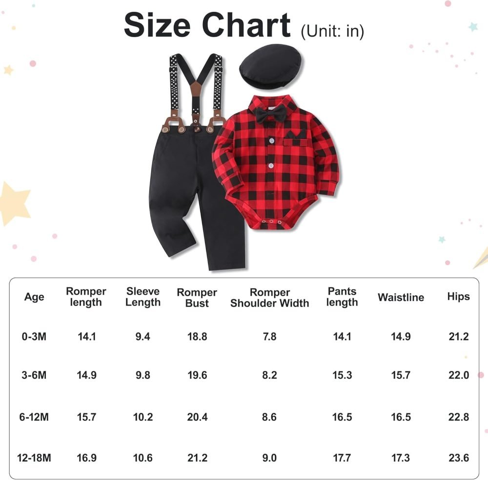 SOLOYEE Baby Boys Outfits Clothes Sets 0-18 Months Toddler Infant Party Gentleman Romper Jumpsuit + Suspender Pants + Beret Hat 3pcs - Image 6