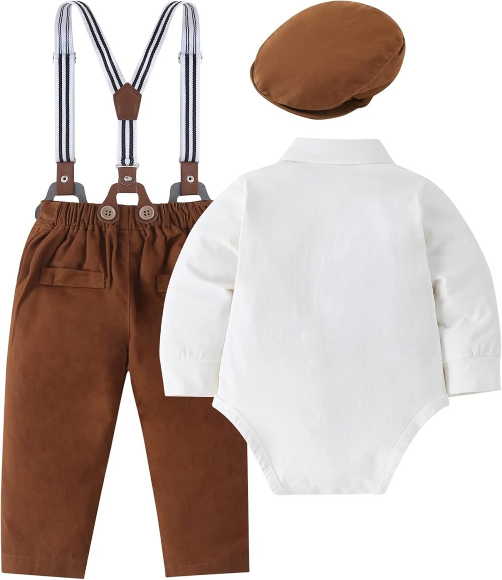 SOLOYEE Baby Boys Outfits Clothes Sets 0-18 Months Toddler Infant Party Gentleman Romper Jumpsuit + Suspender Pants + Beret Hat 3pcs - Image 8