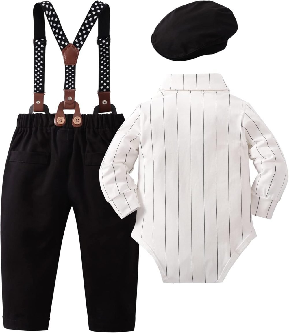 SOLOYEE Baby Boys Outfits Clothes Sets 0-18 Months Toddler Infant Party Gentleman Romper Jumpsuit + Suspender Pants + Beret Hat 3pcs - Image 20