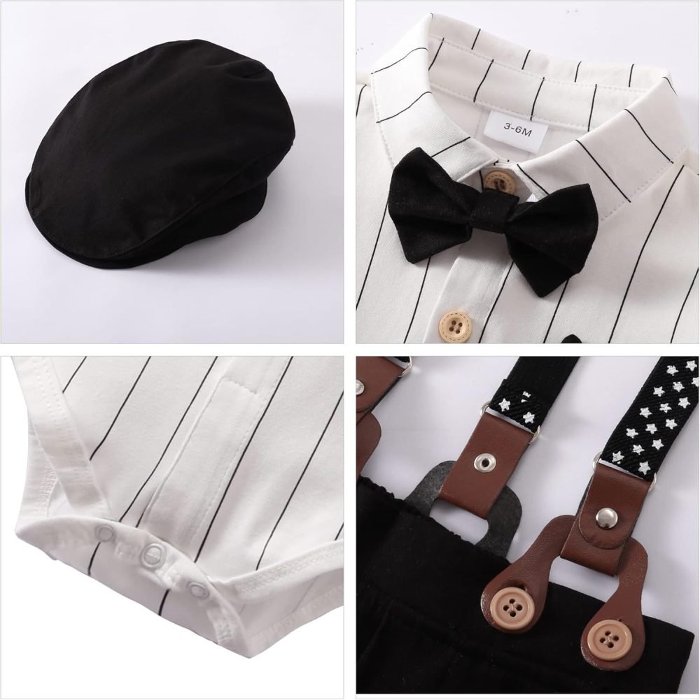 SOLOYEE Baby Boys Outfits Clothes Sets 0-18 Months Toddler Infant Party Gentleman Romper Jumpsuit + Suspender Pants + Beret Hat 3pcs - Image 24