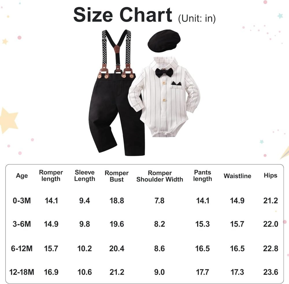 SOLOYEE Baby Boys Outfits Clothes Sets 0-18 Months Toddler Infant Party Gentleman Romper Jumpsuit + Suspender Pants + Beret Hat 3pcs - Image 25