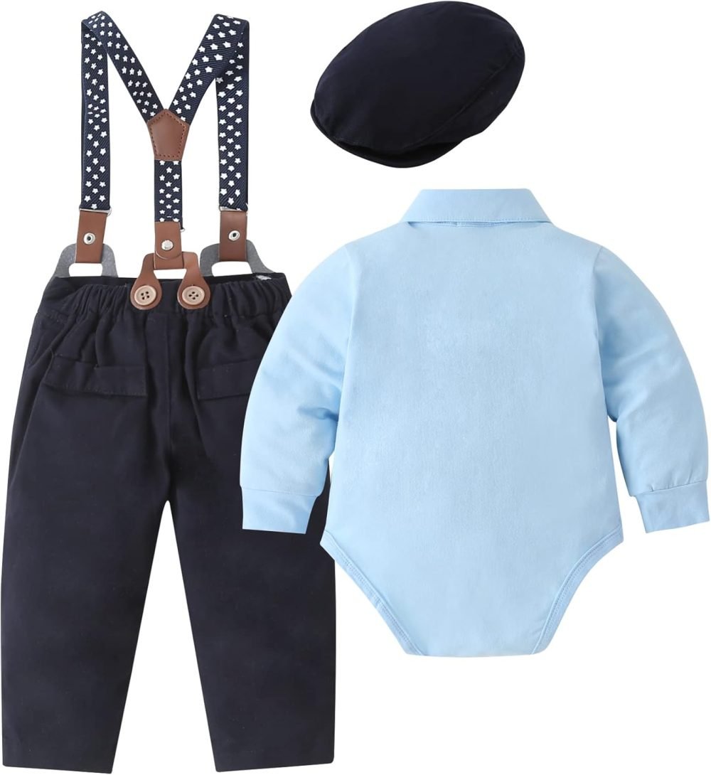 SOLOYEE Baby Boys Outfits Clothes Sets 0-18 Months Toddler Infant Party Gentleman Romper Jumpsuit + Suspender Pants + Beret Hat 3pcs - Image 33