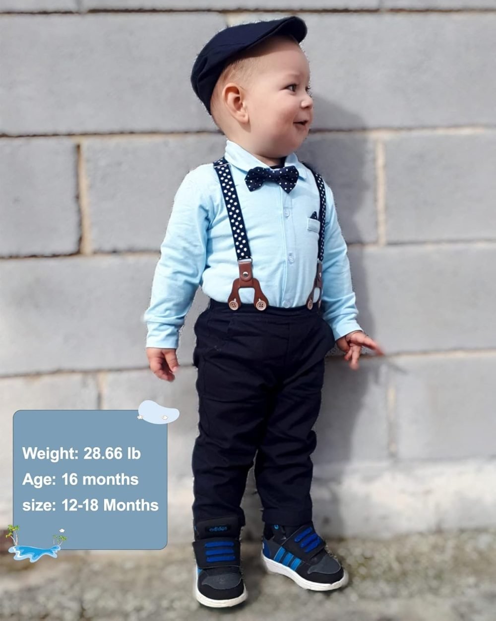 SOLOYEE Baby Boys Outfits Clothes Sets 0-18 Months Toddler Infant Party Gentleman Romper Jumpsuit + Suspender Pants + Beret Hat 3pcs - Image 35