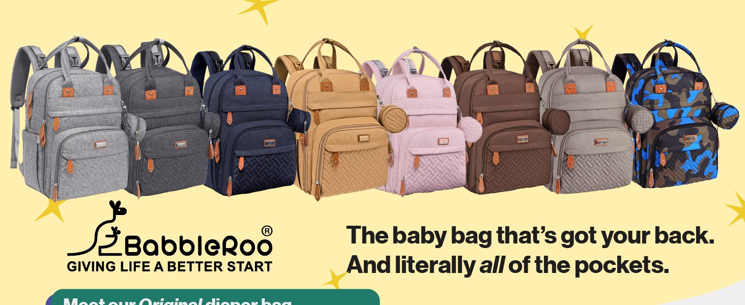 Babbleroo diaper bag backpack baby large capacity multifunction waterproof insulated stylish durable