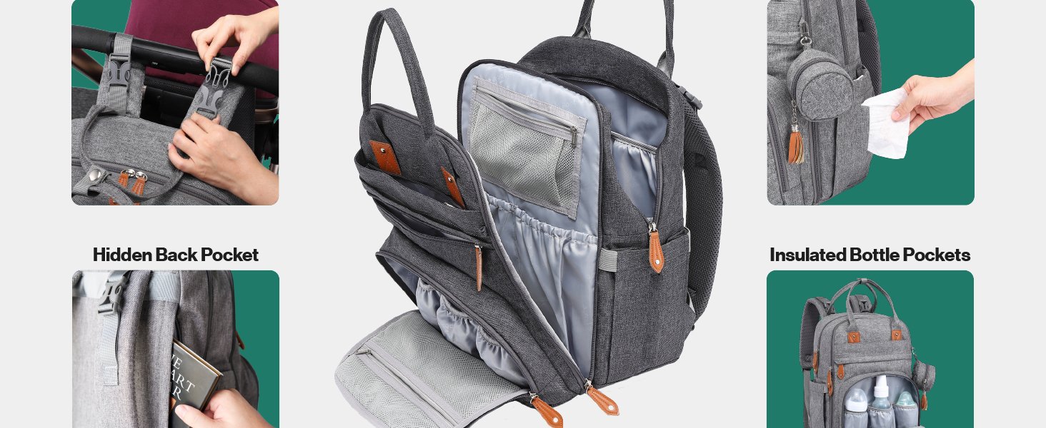 Babbleroo diaper bag backpack baby large capacity multifunction waterproof insulated stylish durable