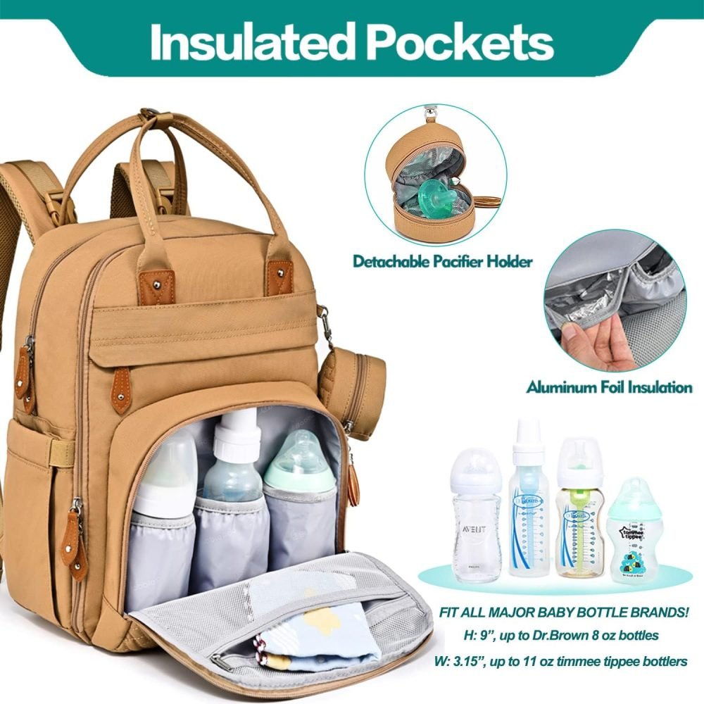 BabbleRoo Baby Changing Bag Backpack, Nappy Changing Back Pack Diaper Bags with Changing Mat & Pacifier Holder for Mom & Dad - Image 19