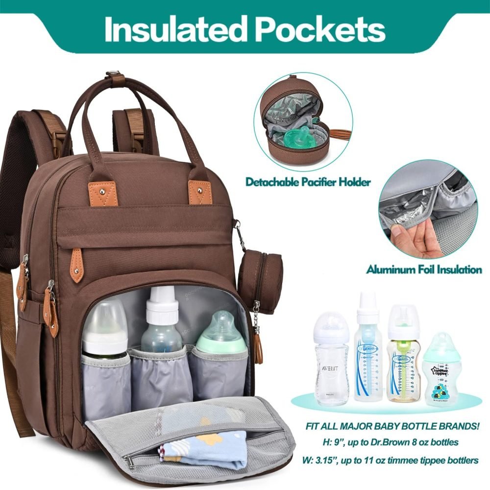 BabbleRoo Baby Changing Bag Backpack, Nappy Changing Back Pack Diaper Bags with Changing Mat & Pacifier Holder for Mom & Dad - Image 56