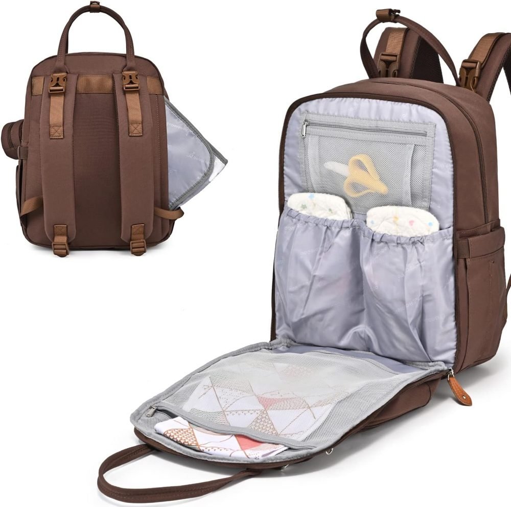 BabbleRoo Baby Changing Bag Backpack, Nappy Changing Back Pack Diaper Bags with Changing Mat & Pacifier Holder for Mom & Dad - Image 58