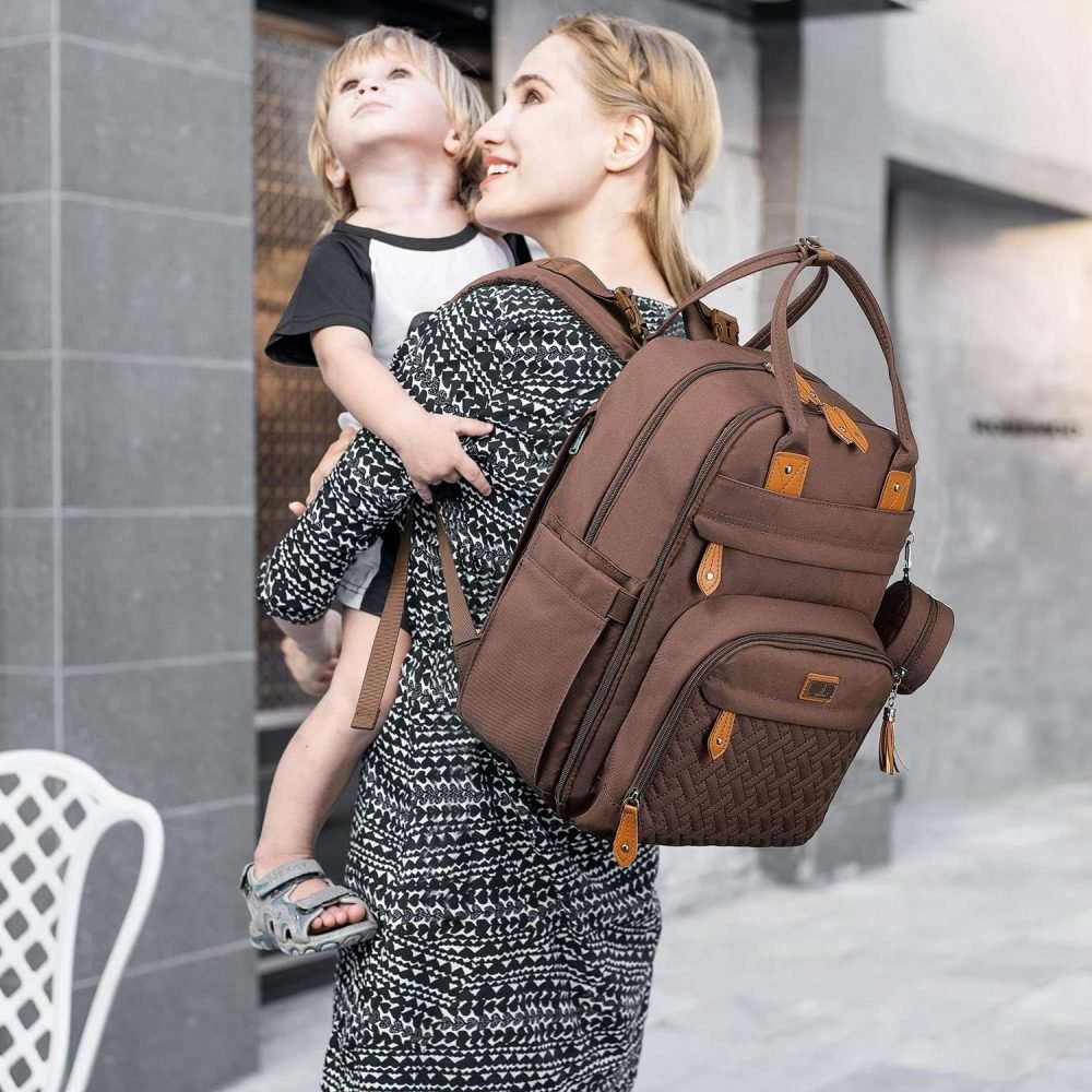 BabbleRoo Baby Changing Bag Backpack, Nappy Changing Back Pack Diaper Bags with Changing Mat & Pacifier Holder for Mom & Dad - Image 60
