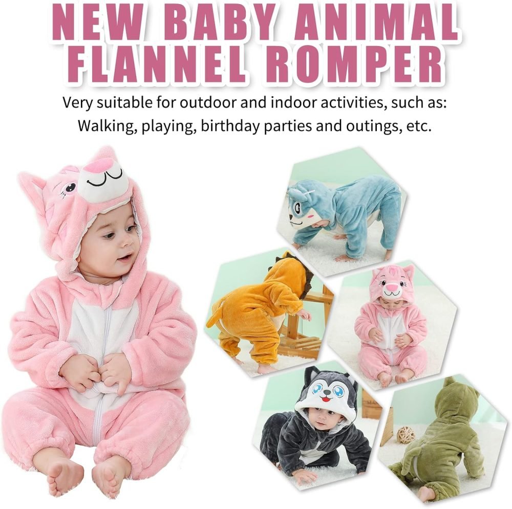TMEOG Baby Rompers Newborn Girls Boys Animals Zipper Hooded Jumpsuit Autumn Winter Flannel Hooded Cartoon Sleepsuits Clothing Unisex - Image 3