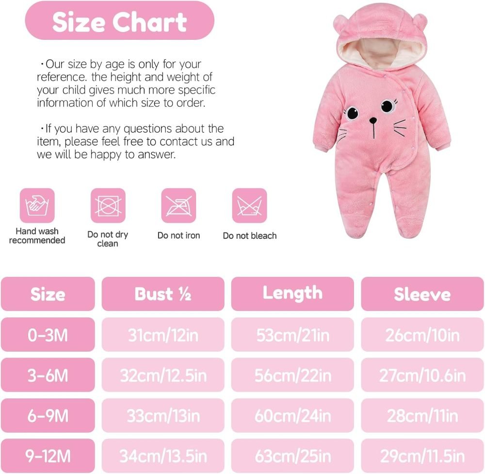 WYTbaby Baby Snowsuit Fleece Romper, Thicken Bear Hooded Jumpsuit For Toddler Girls Boys Infant Outfit - Image 15