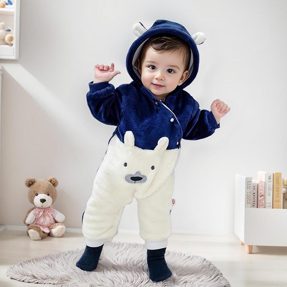 WYTbaby Baby Snowsuit Fleece Romper, Thicken Bear Hooded Jumpsuit For Toddler Girls Boys Infant Outfit - Image 18