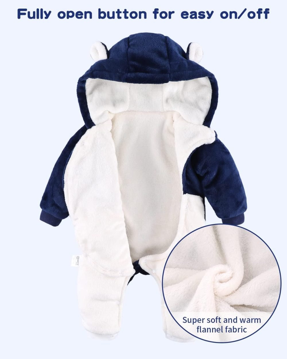WYTbaby Baby Snowsuit Fleece Romper, Thicken Bear Hooded Jumpsuit For Toddler Girls Boys Infant Outfit - Image 19