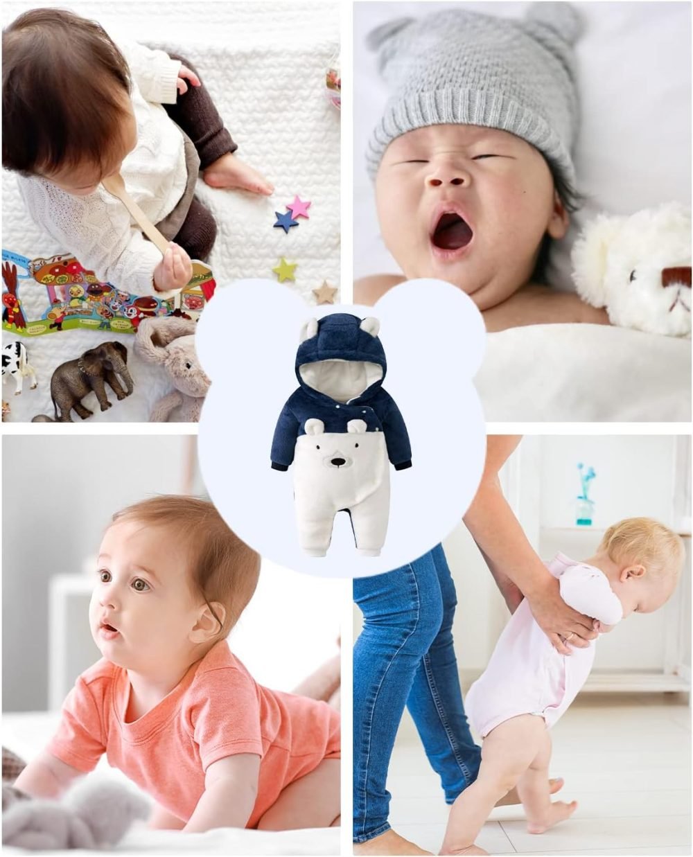 WYTbaby Baby Snowsuit Fleece Romper, Thicken Bear Hooded Jumpsuit For Toddler Girls Boys Infant Outfit - Image 24