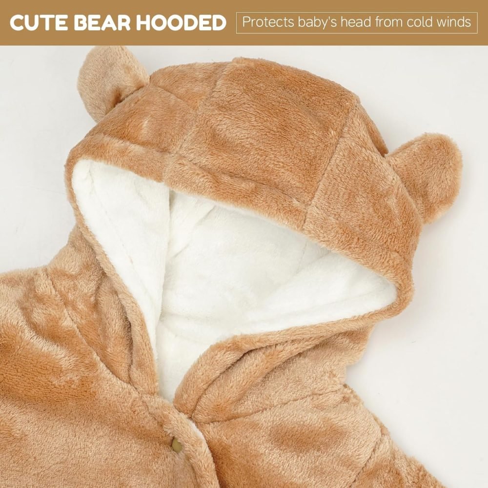 WYTbaby Baby Snowsuit Fleece Romper, Thicken Bear Hooded Jumpsuit For Toddler Girls Boys Infant Outfit - Image 28