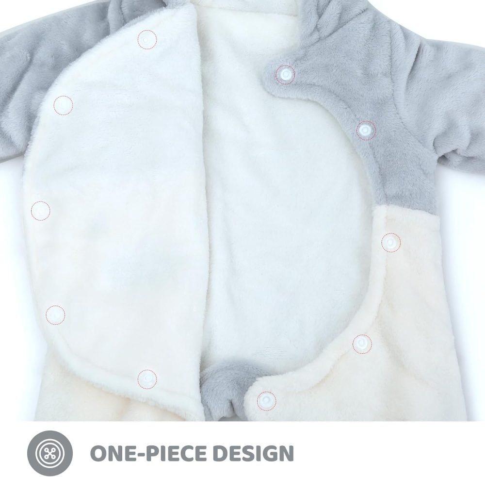 WYTbaby Baby Snowsuit Fleece Romper, Thicken Bear Hooded Jumpsuit For Toddler Girls Boys Infant Outfit - Image 35