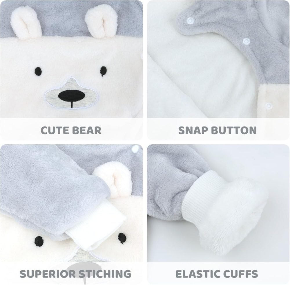 WYTbaby Baby Snowsuit Fleece Romper, Thicken Bear Hooded Jumpsuit For Toddler Girls Boys Infant Outfit - Image 39